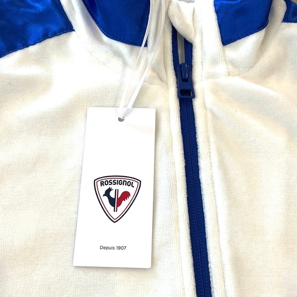 Rossignol White Velour & Blue Satin Stripe Zip Up Track Jacket Sweatshirt Medium - Picture 10 of 13